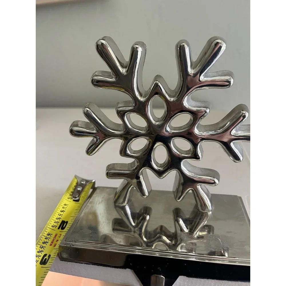 Snowflake Christmas Stocking Hanger Hook Holder Mantle Fireplace Silver Metal